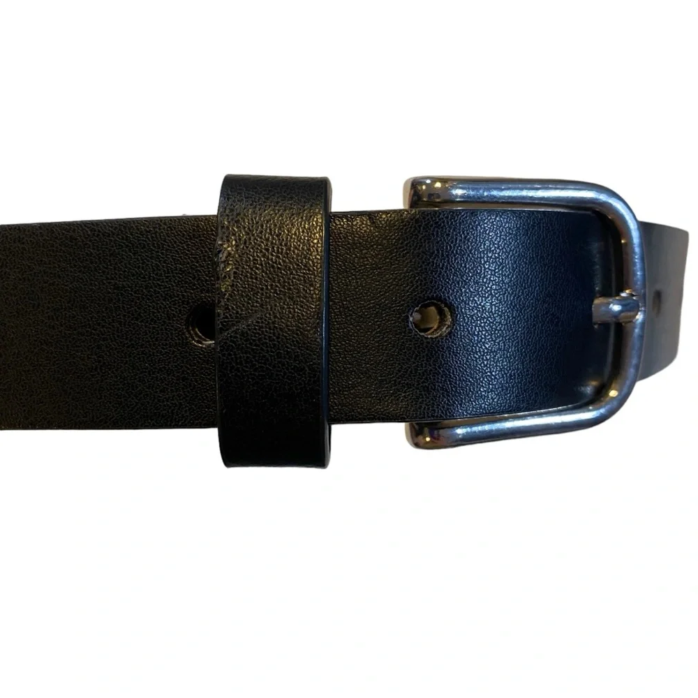 Children's Place classic black faux leather belt silver tone buckle size 4-7